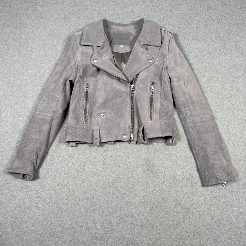Blank NYC Grey Suede Leather Moto Jacket Womens Small Asymmetrical Zip Biker